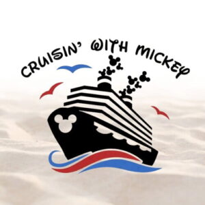 Cruisin' With Mickey tag icon showing a cruise ship with Mickey Mouse funnels on sand