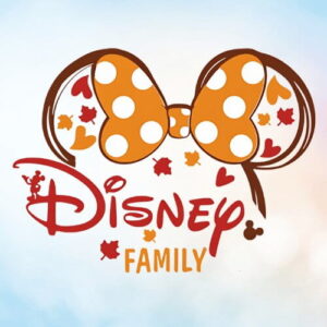 Disney Family tag icon with Minnie Mouse ears bow and autumn leaves