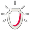 Line icon of a shield with a check mark representing secure encrypted checkout