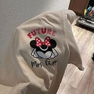 TheFirstLifestyle 35 Customer photo of a cream Future Mrs. sweatshirt with mouse ears bridal veil and a personalized last name