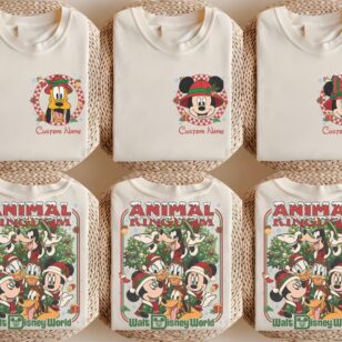 2 Sided Animal Kingdom Christmas Shirt with Safari Pocket and Back 9 family wearing 2 sided disney animal kingdom christmas shirt in front of Tree of Life