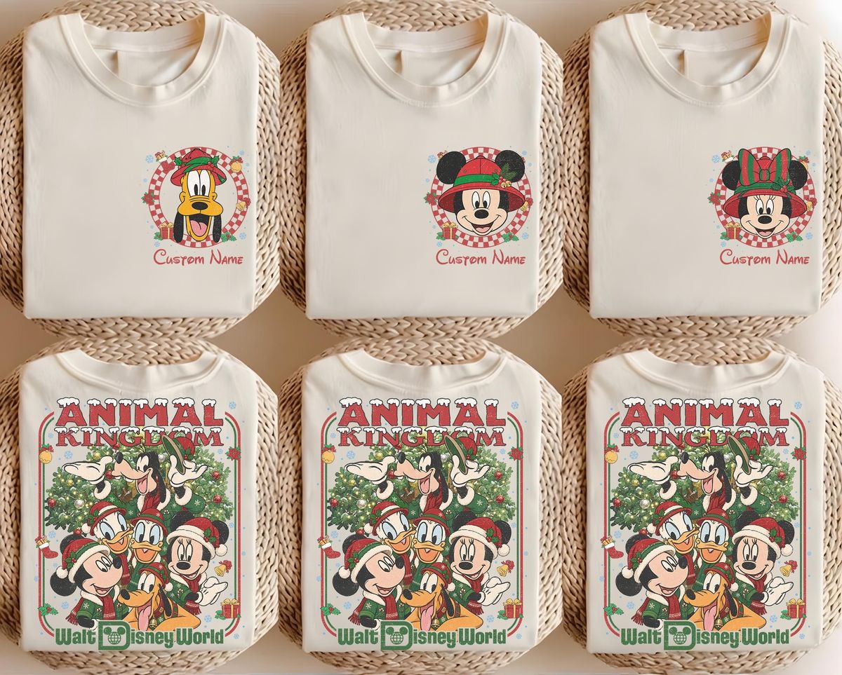 2 Sided Animal Kingdom Christmas Shirt with Safari Pocket and Back 17 family wearing 2 sided disney animal kingdom christmas shirt in front of Tree of Life