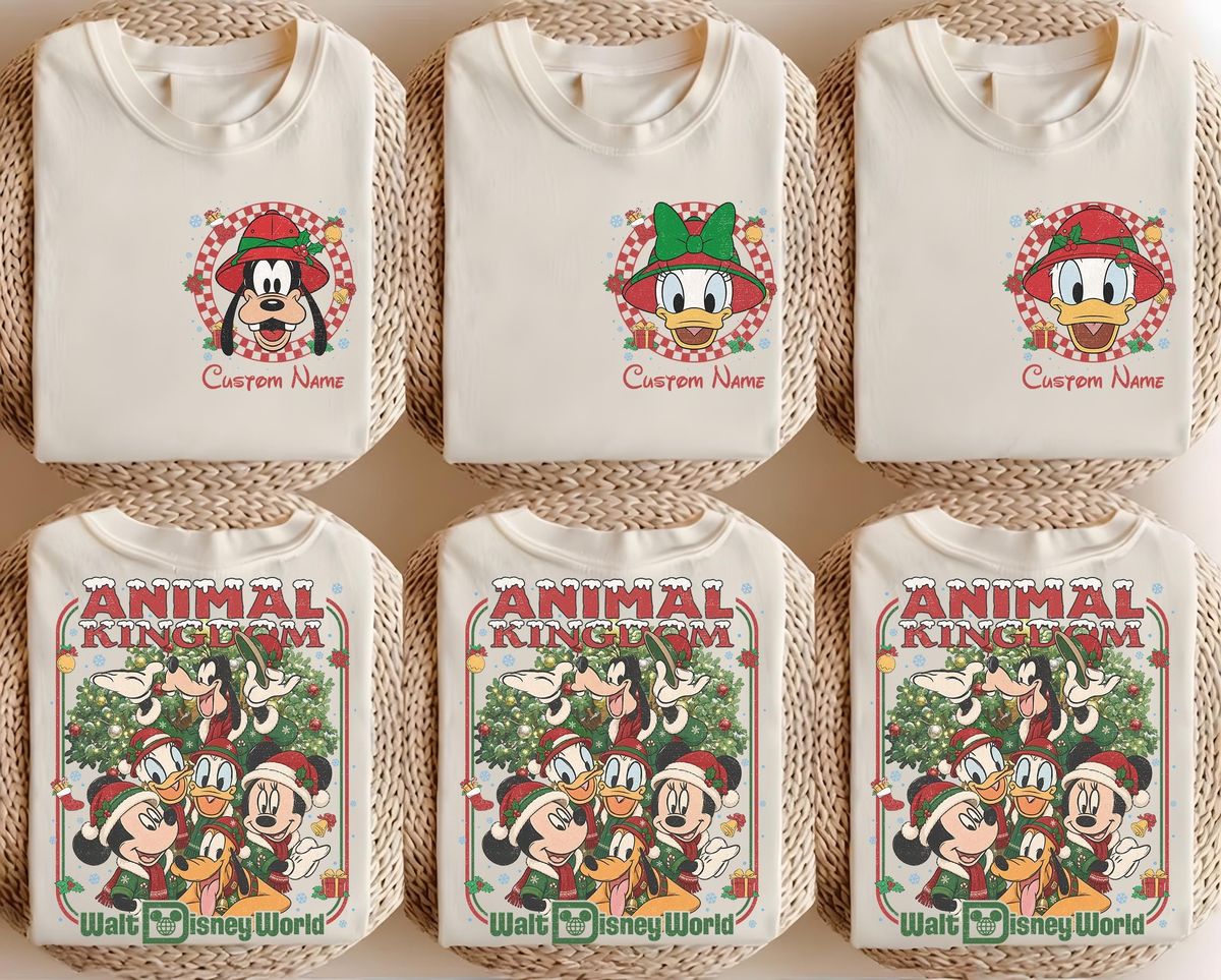 2 Sided Animal Kingdom Christmas Shirt with Safari Pocket and Back 16 family wearing 2 sided disney animal kingdom christmas shirt in front of Tree of Life