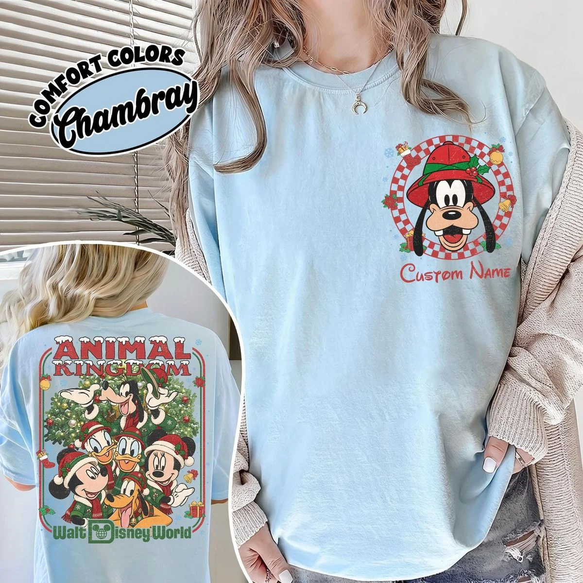 2 Sided Animal Kingdom Christmas Shirt with Safari Pocket and Back 5 2 sided disney animal kingdom christmas shirt chambray comfort color Disney holiday trip