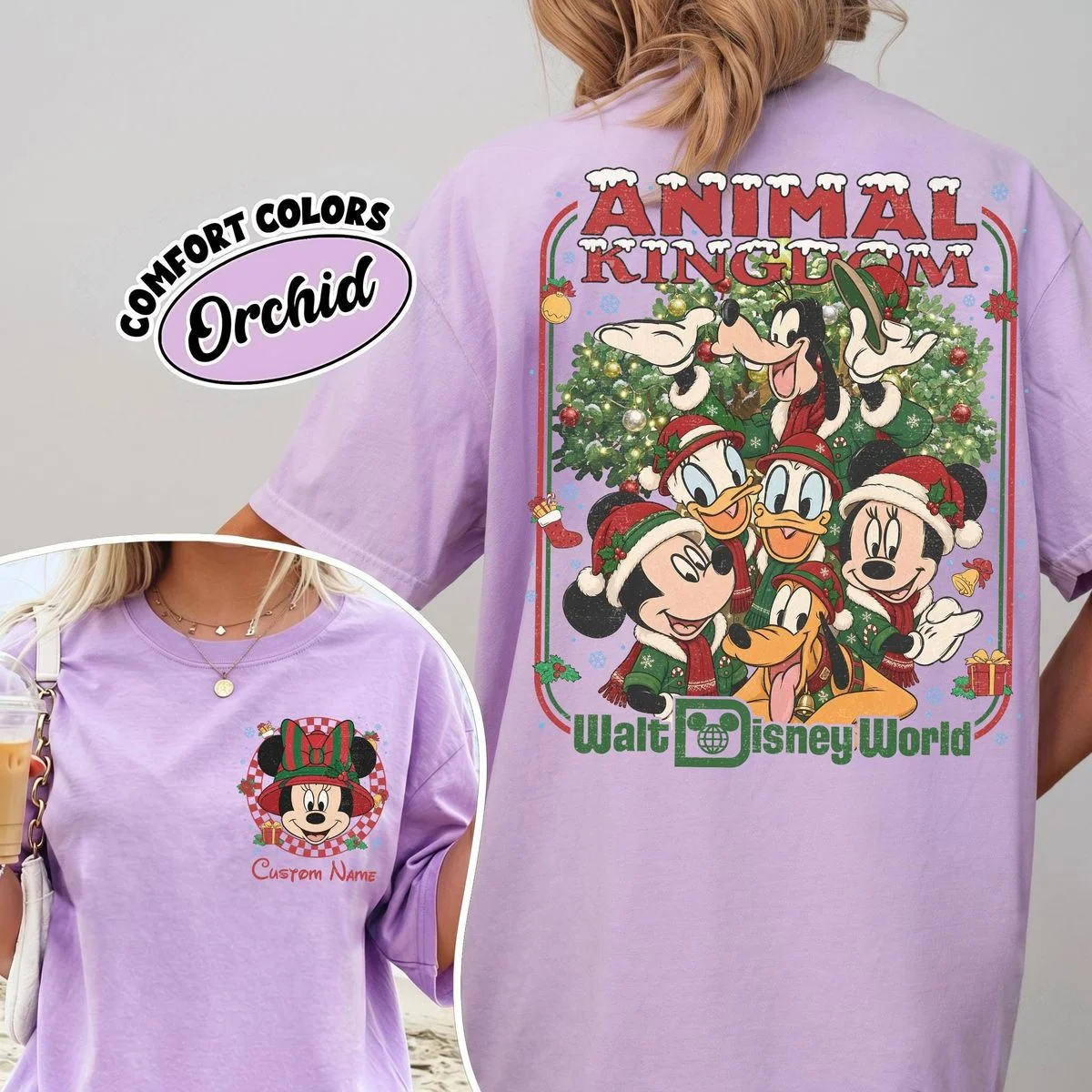 2 Sided Animal Kingdom Christmas Shirt with Safari Pocket and Back 6 2 sided disney animal kingdom christmas shirt orchid back print featuring safari mickey and snow poster