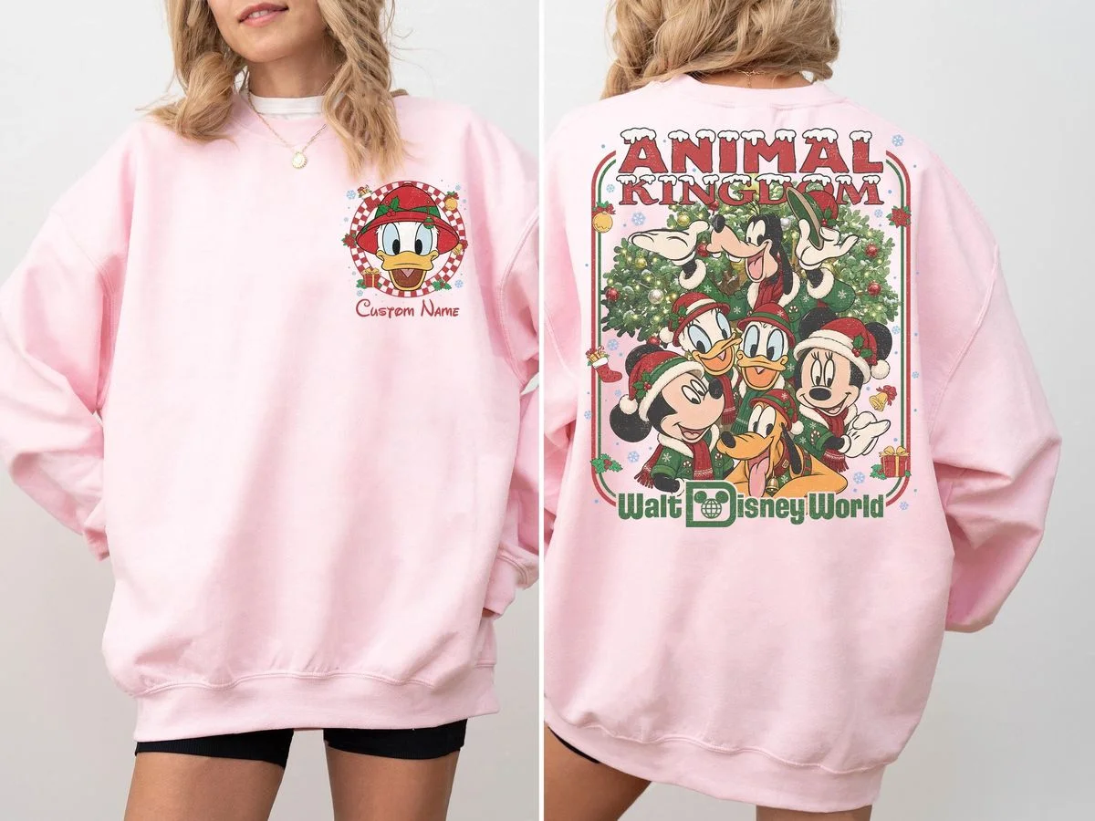 2 Sided Animal Kingdom Christmas Shirt with Safari Pocket and Back 8 2 sided disney animal kingdom christmas sweatshirt light pink color