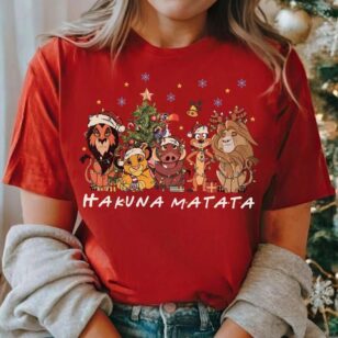 simba holiday lights shirt in festive crimson red paired with winter sweater for disney very merry christmas party
