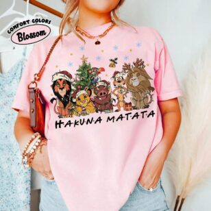 comfort colors lion king christmas shirt in blossom pink flat lay with crossbody bag for chic disney bounding park outfit
