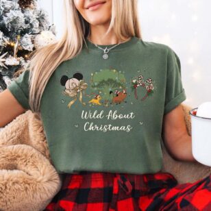 lit tree of life shirt in bay green paired with red plaid pajama shorts for cozy disney resort christmas morning