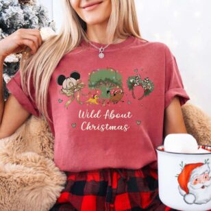 animal kingdom holiday tree shirt in crimson red paired with santa mug for mickey very merry christmas party celebration
