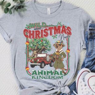 Custom safari jeep christmas shirt displayed on a heather grey crewneck sweatshirt with custom family name banner