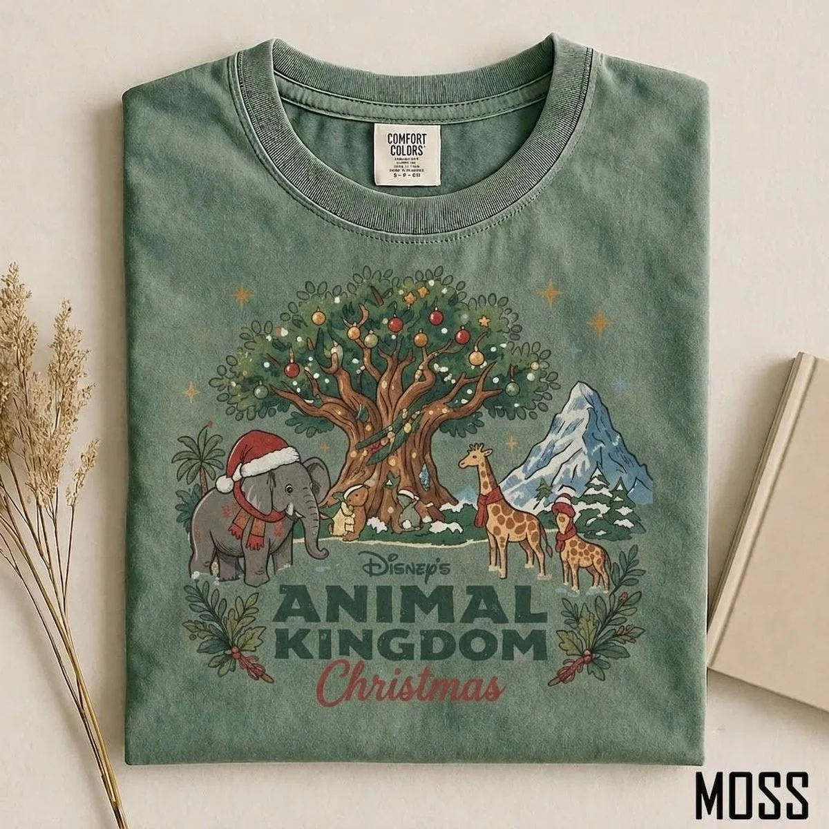 Vintage Animal Kingdom Christmas Sweatshirt For Cozy Park Days, Storybook Art 2 Park visitor wearing vintage animal kingdom christmas sweatshirt holding warm drink in Harambe Village
