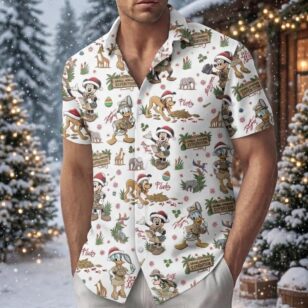 white mickey holiday resort shirt with all-over safari character print