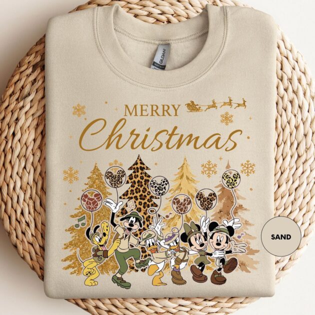 Mickey and Friends Leopard Animal Kingdom Christmas Sweatshirt 12 mickey and friends leopard animal kingdom christmas sweatshirt design on ivory Comfort Colors tee