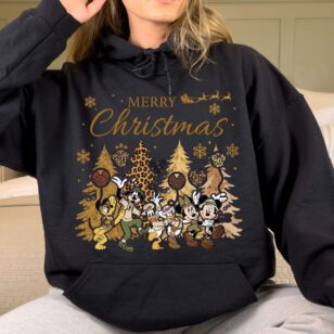 Mickey and Friends Leopard Animal Kingdom Christmas Sweatshirt 7 Mickey and Friends safari leopard Christmas graphic on athletic heather gray t-shirt flat lay