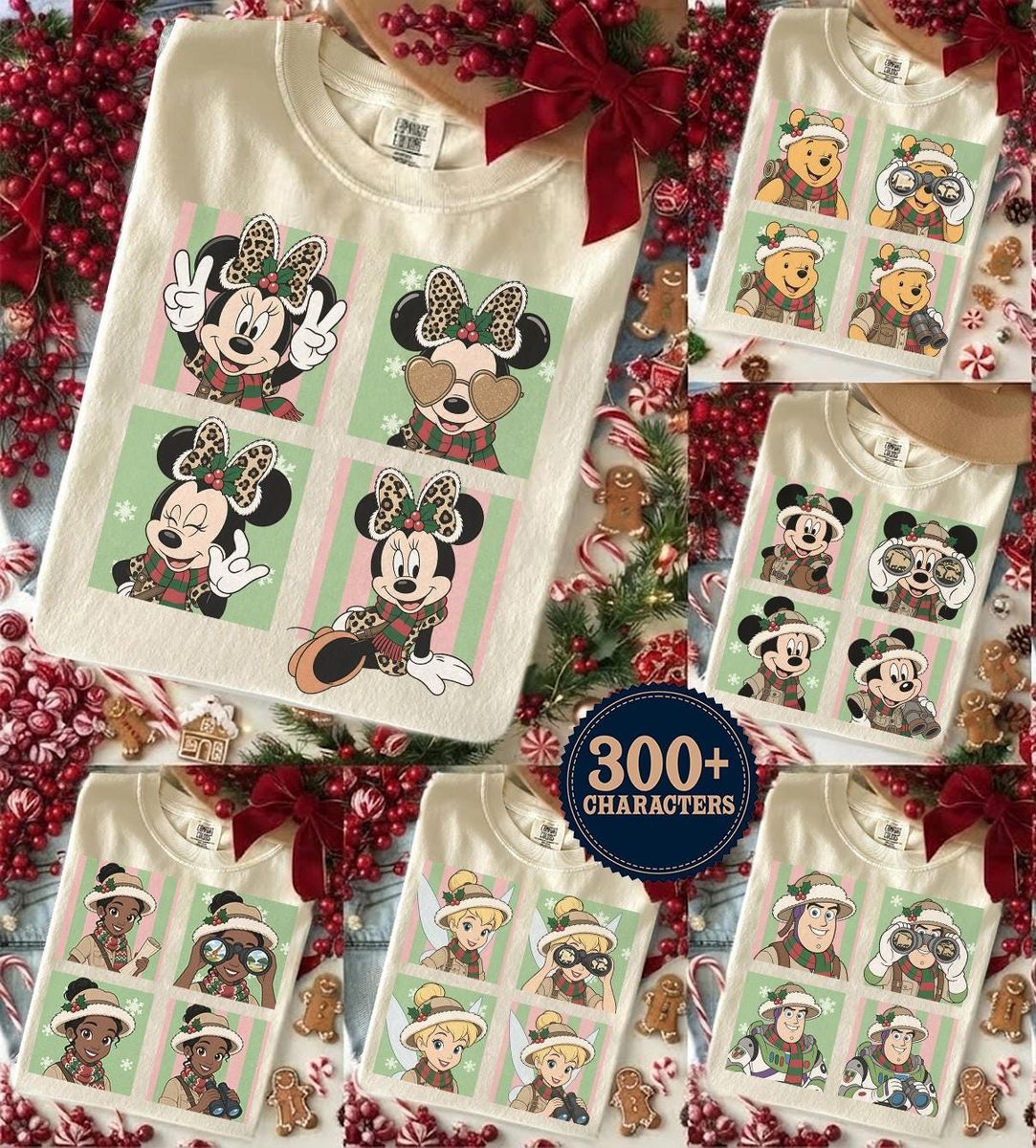 Retro Minnie Leopard Safari Christmas Shirt, Customizable Character Safari Holiday Tee 14 retro minnie leopard safari christmas shirt in ivory flat lay for 2027 Disney holiday trip