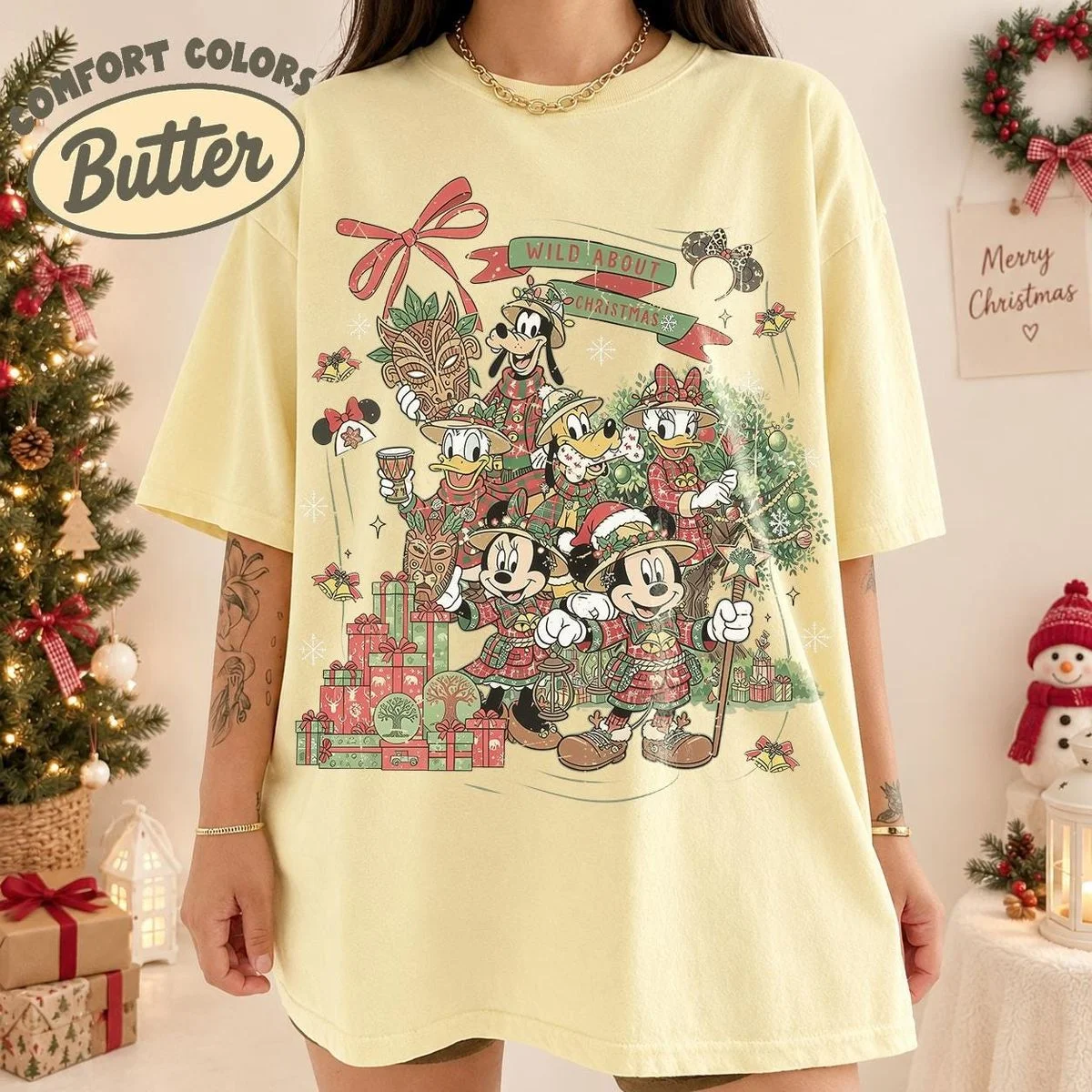 Vintage Wild About Christmas Safari Shirt Iconic Plaid Squad, Comfort Colors Disney Holiday Shirt 9 plaid safari gang tee in Comfort Colors butter yellow for warm Florida December park days