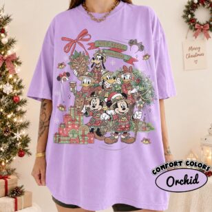 Vintage Wild About Christmas Safari Shirt Iconic Plaid Squad, Comfort Colors Disney Holiday Shirt 18 snow globe animal kingdom shirt in Comfort Colors orchid purple with plaid Mickey gang