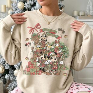 Vintage Wild About Christmas Safari Shirt Iconic Plaid Squad, Comfort Colors Disney Holiday Shirt 16 tartan mickey friends christmas tee design on sand beige crewneck sweatshirt with holiday pajamas