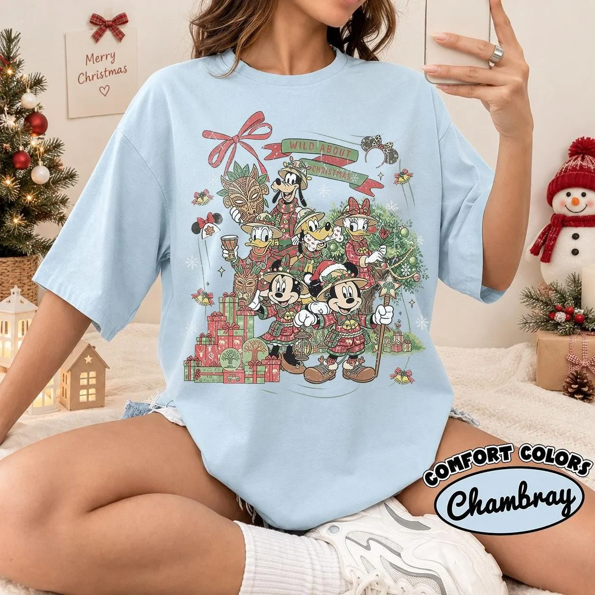 Vintage Wild About Christmas Safari Shirt Iconic Plaid Squad, Comfort Colors Disney Holiday Shirt 5 vintage wild about christmas safari shirt in Comfort Colors chambray blue with white sneakers