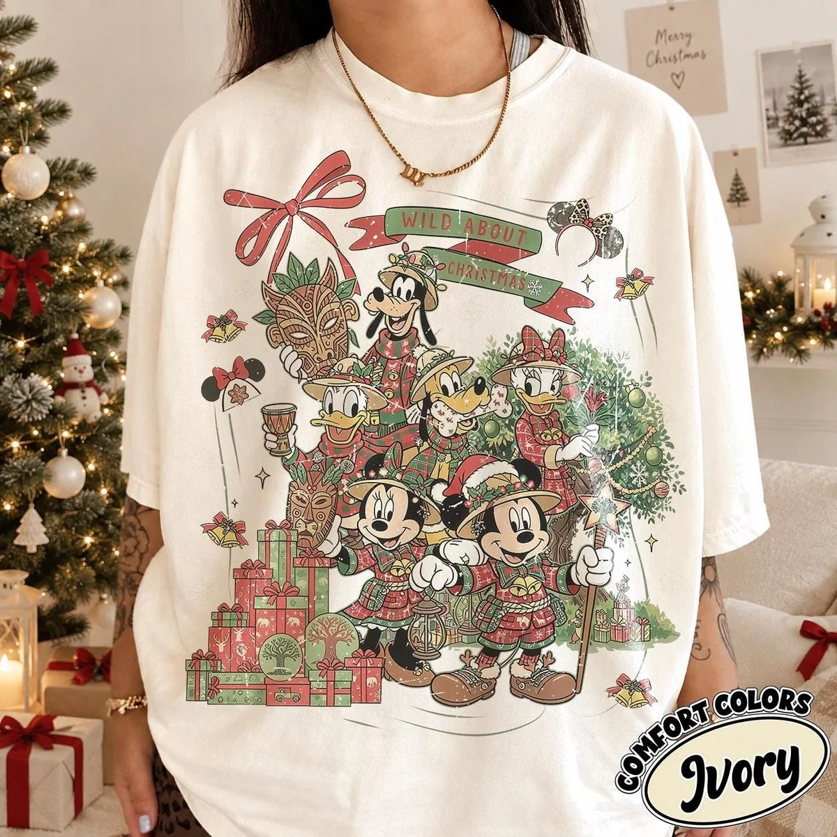 Vintage Wild About Christmas Safari Shirt Iconic Plaid Squad, Comfort Colors Disney Holiday Shirt 1 vintage wild about christmas safari shirt in ivory flat lay for 2027 Disney holiday trip