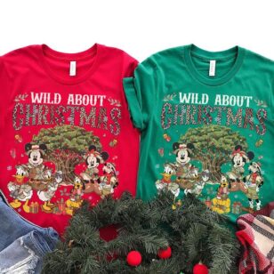 patchwork animal kingdom tee flat lay in holiday red and kelly green for matching couples