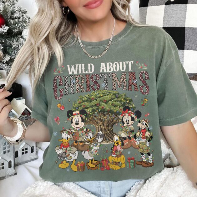 wild about christmas tree of life shirt in Comfort Colors moss green by holiday village decor