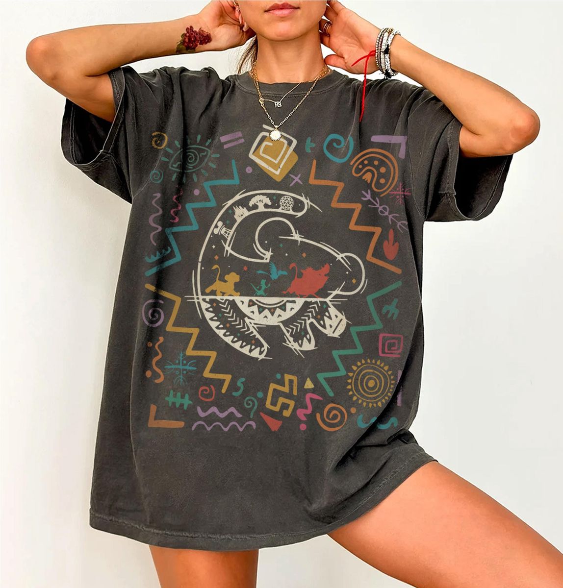 Pepper black comfort colors rafiki animal kingdom tee with 90s doodle simba graphic