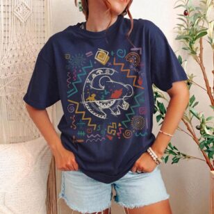 Navy blue hakuna matata 4 parks safari shirt tucked into denim shorts for Disney Animal Kingdom