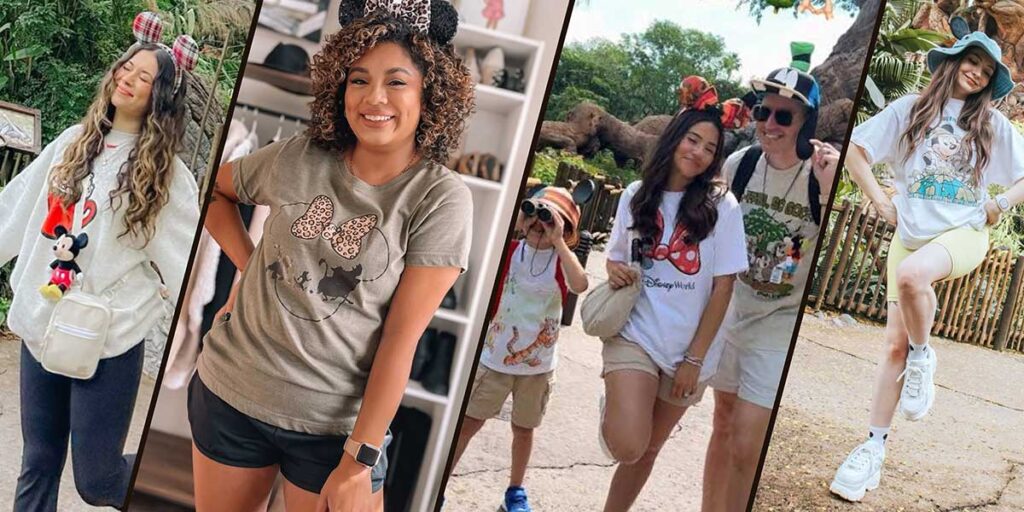Christmas at Animal Kingdom Secrets Every Traveler Needs for 2027 34 Photo collage showing real park visitors wearing earthy graphic tees, fleece crewnecks, and safari hats at Animal Kingdom